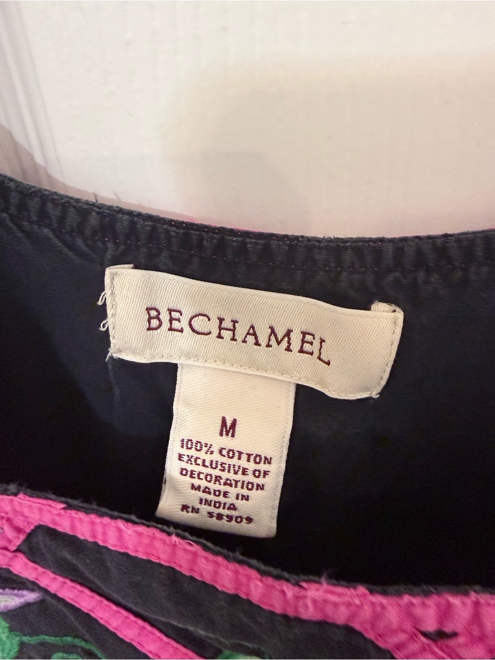 Bechamel Black Midi House Dress with Hot Pink Floral Embroidery - Picture 6 of 6